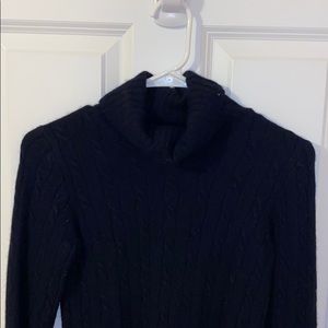 Navy blue knit turtleneck wool sweater